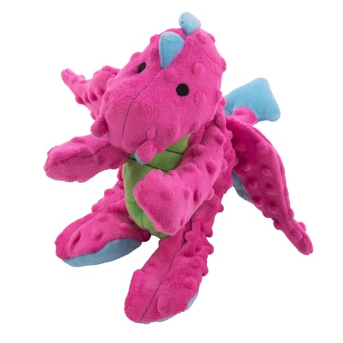 goDog Dragons Squeaky Plush Dog Toy with Chew Guard Technology, Durable Fabric & Squeaker for Active Play, Pink, Large