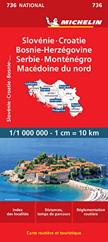 Carte NATIONAL Slovnie, Croatie, Bosnie-Herzgovine, Serbie et Montngro, Macdoine