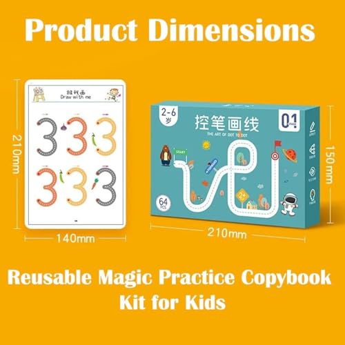 Image of LUFJIKA 64 Pages Magical Tracing Workbook Set, Hand Writing Pen Control Training Book for Learning to Write The Alphabets & Numbers, Preschool Educational Reusable Learning Book for Kids
