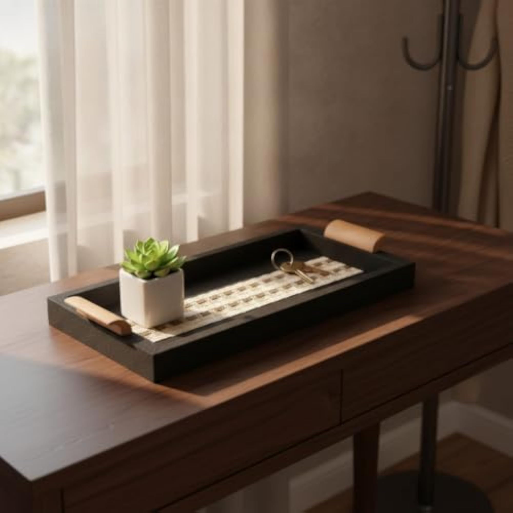 Lightweight Rectangular Tray with Wood Handles