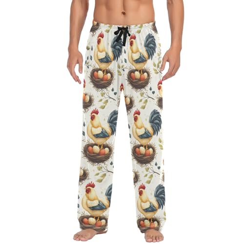 Domestic Hens Roosters Breeds Pajama Pants Colorful Chickens Men's Pajama Bottoms Lounge Sleepwear PJs Sleep Pants M