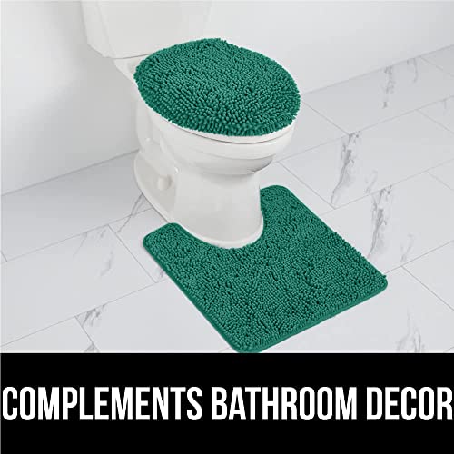 Image of Gorilla Grip Original Shaggy Chenille Oval U-Shape Contoured Mat for Base of Toilet, 22.5x19.5 Size, Machine Wash and Dry, Soft Plush Absorbent Contour Carpet Mats for Bathroom Toilets, Emerald