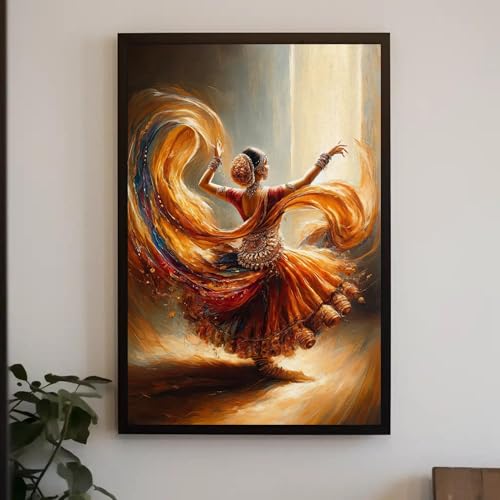 LMYCHENG Peinture à l'huile abstraite d'une danseuse indienne | Affiches d'art culturel, portrait...