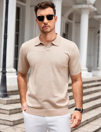 Image of COOFANDY Men's V Neck Short Sleeve Stretch Knit Polo Shirt