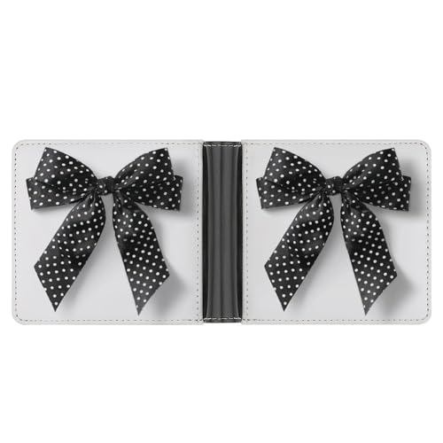 Black White Polka Dot Ribbon Bow Soft PU Leather Bifold Wallet, Coin Purse Credit Pass Case, Durable Card-Holder Slim Billfold for Men Woman Money Storage3