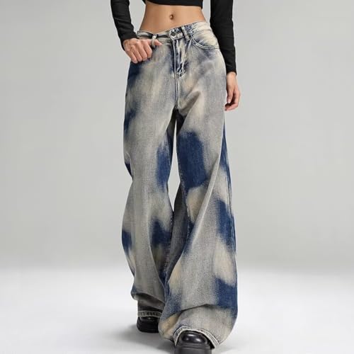 Gothic Y2K Women's Jeans High Waisted Wide Leg Vintage Sides Tie-Dye Baggy Straight Leg Denim Pants2