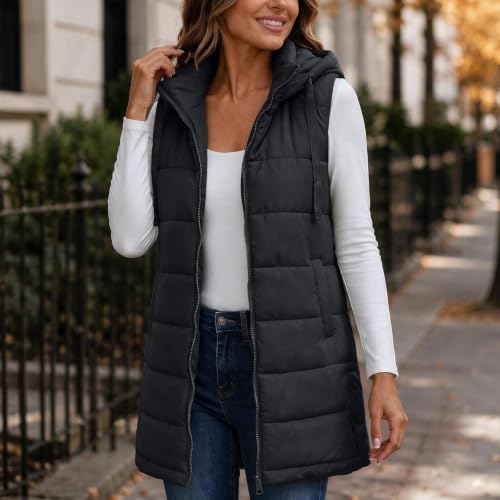 Puffy Vest Women Long Hooded Sleeveless Quilted Zip Up Padded Winter Jacket - image 3