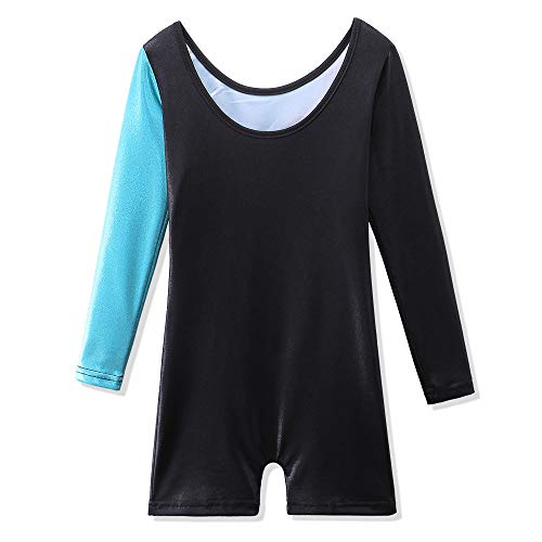 BAOHULU Leotard for Toddler Girls Gymnastics Shorts Sparkle Embroidery Tank Biketards One Piece B196_BlackBlue_150 - Thumbnail 2