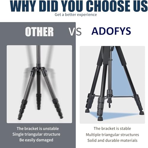 Image of Adofys 76 inch Professional Aluminium Camera Tripod with Travel Bag and Phone Holder |Operating Height: 76 inch | Maximum Load Capacity up to 10kg | Compatible with All Cameras, Cell Phones, Projector