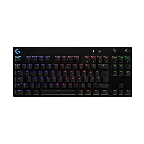 Logitech G PRO Mechanische Gaming-Tastatur – Portable Tenkeyless Design, abnehmbares Micro-USB-Kabel, GX Blue Clicky Switches, LIGHTSYNC RGB Backlit Keys, QWERTZ Deutsch, PC,Mac – Schwarz