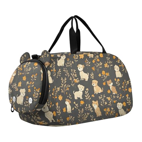 Duffle Bag for Boys or Girls with Shoes Compartment, Dog Leaf Pattern Sports Travel Bag Overnight