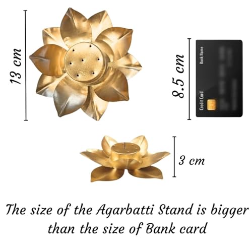 Image of SATYAM KRAFT 1 Pcs Lotus Flower Design Agarbatti Stand Incense Holder Ash Catcher Metal for Wedding Decorations Setup, Mandir, Pooja, Wedding & Spiritual Events, Insence Burner (Golden)