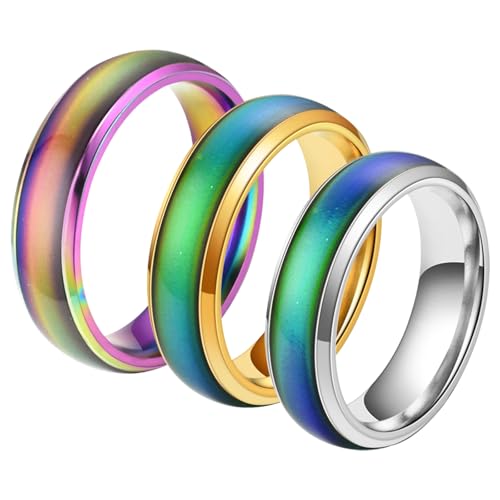 Glanzend 3 Stück Stimmungsringe, 1,6 cm & 1,7 cm & 1,8 cm Temperatur Emotion Ring, Edelstahl Farbwechsel Stimmung, für Freund Freundin Tägliche Party Geburtstag Valentinstag Jubiläum