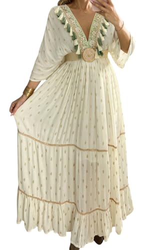 Robe longue bohème crème dorée idéale pour vos soirées d'été et cocktails