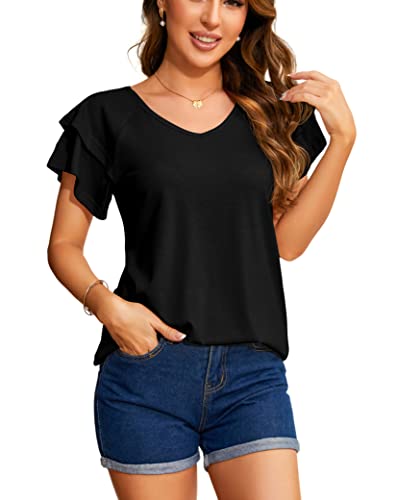 Summer Tops for Women 2025 Puff Sleeve Business Casual Blouses V-Neck Shirt