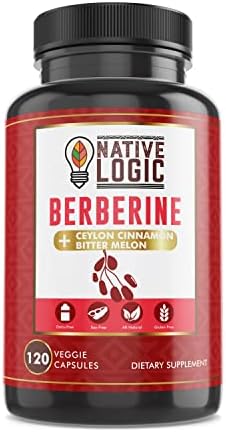 Native Logic Berberine HCL 1200mg with Ceylon Cinnamon, Bitter Melon, and Green Tea Extract | Supports Cardiovascular and GI Health with Immune System Support – 120 Capsules