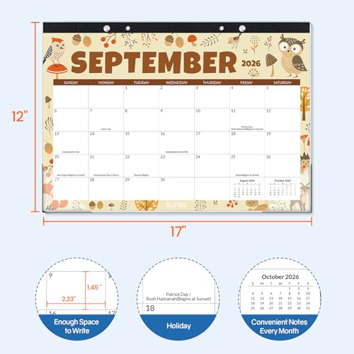Image of SUNEE Desk Calendar 2026-2027, 17 inch x 12 inch, 18-Month Monthly Desk Calendar from Jul. 2026 - Dec. 2027, Academic Desk Calendar for Teacher, School, Seasons Color
