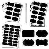 Chalkboard Labels, 112 Waterproof Black Labels with 1 Erasable Chalk Marker, 21 Designs and 3 Sizes...