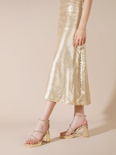 Image of Shoe'N Tale Platform Heels for Women Strappy Block Chunky Heels Square Toe Ankle Buckle Sandals