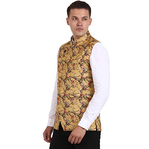 Image of Veera Paridhaan Men's Printed Jute Cross Nehru Jacket