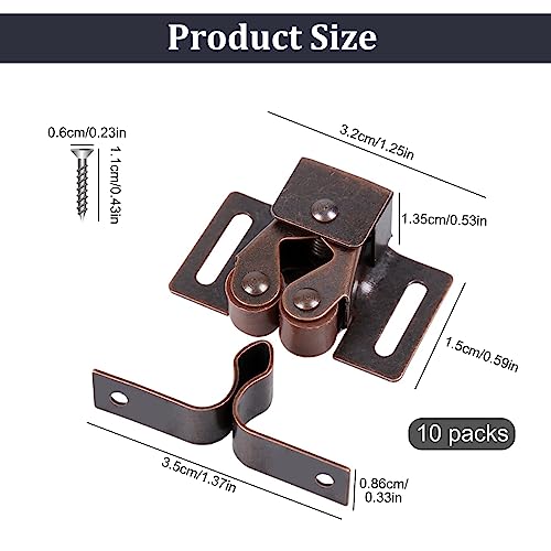 10 Pcs Cabinet Latches Cabinet Door Latch Double Roller Catch Heavy Duty Latch Hardware with Screws for Cabinet Kitchen Closet Doors (Black Nickel)
