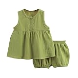 Baby Girl Clothes 2 Piece Toddler Summer Outfits Sleeveless Button down Shirts + Elastic Waist Bloomers Shorts Set Casual Holiday Vacation Beach Clothing Sets, Green, Size 12-18 Months
