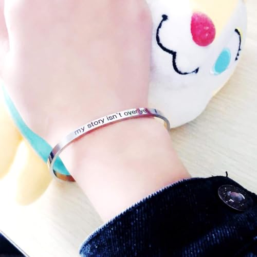 Image of Uloveido Stainless Steel Inspirational Bracelets for Women Engraved Personalized Mantra Initial Motivational Cuff Bangle Y460