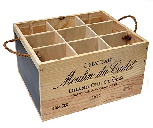 Wooden Wine Crate Bottle Rack Multi-Use Carrier Storage Box Holder with Chalkboard Dividers Rope Handles