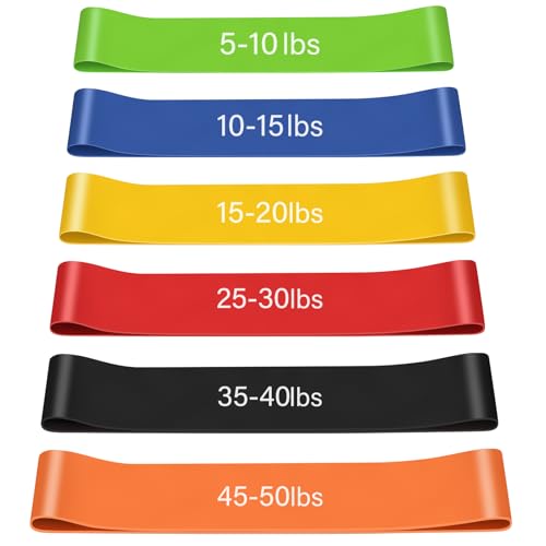 VynyQoo Bandas Elasticas Musculacion (Set de 6) de Látex Natural, 6 Niveles de Resistencia (5–50 lbs), Bandas Elasticas Fitness de para Mujer y Hombre, Ideales para Yoga, Gimnasio, Muscular