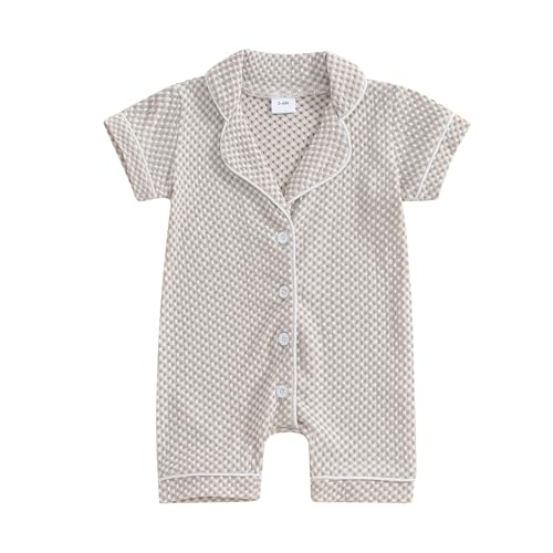 ITFABS Newborn Baby Boy Girl Clothes Bubble Romper Bodysuit Button Down One Piece Romper Jumpsuit Baby Spring Summer Outfit (Khaki, 6-9 Months)