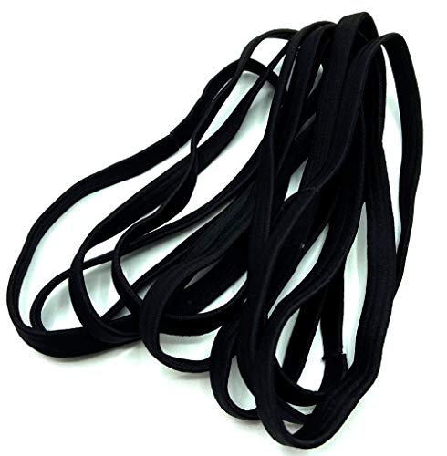 9 x Long Hair Elastics Mens Hair Bands Sports Gym Womens Headband Hair Accessories, Stretchy Hair Elastics Long (Black)
