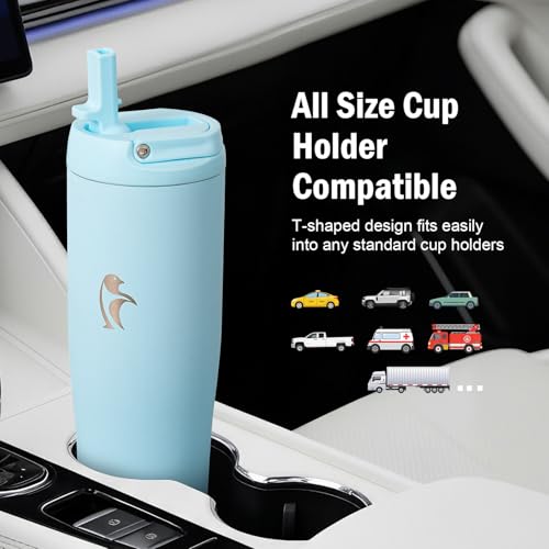 Image of Coolflask 40 oz Insulated Water Bottle Fits Cup Holder with Straw & Handle