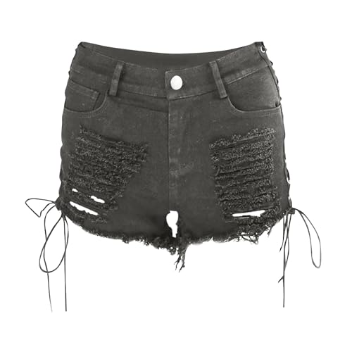 Cut Off Jeans Shorts for Women Casual Side Tie Low Rise Frayed Raw Hem Baggy Denim Shorts 2025 Sexy Club Wide Leg Pants3