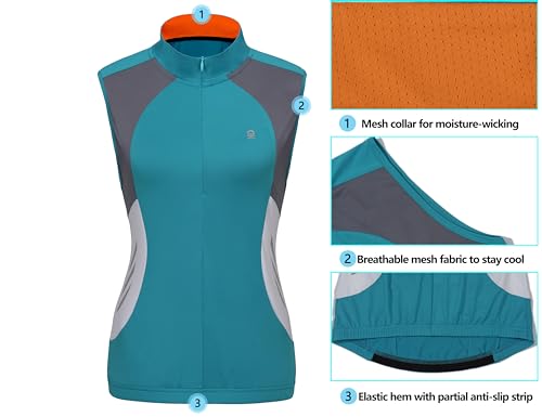 Image of Little Donkey Andy Women's Half Zip Breathable Cycling Vests Reflective Sleeveless Jerseys Shirts Golf 4 Rear Pockets