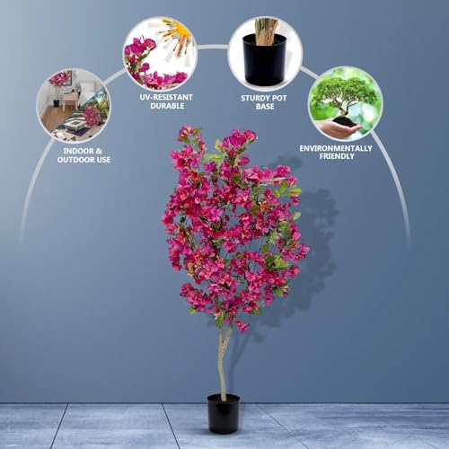 Image of Fox & Fern Artificial Bougainvillea Plant | with Basic Pot | Elevate Any Corner of Your Home /Office | Ornamental Plant Best for Home Decor (Pack of 1) (Ht. 4Ft) (Bougainvillea150cm Pink)