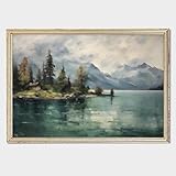 Mountain Forest And Lake Landscape Wall Art Abstract Scenery Canvas Mountain Forest Poster Abstract Lake Pictures Forest House Print Green Forest Artwork Abstract Landscape Painting 16x24inch No Frame