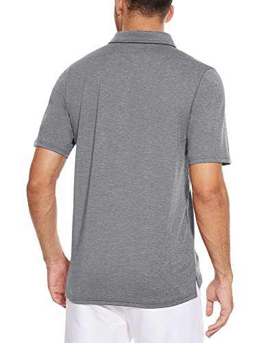 Tacvasen Golf Polo Shirts For Men Short Sleeve Hiking Shirts For Men Quick Dry Mens Summer Tops Work Shirts For Men Collared Business Casual Polo Blouse Soft Golf Shirts Silver #TOP2