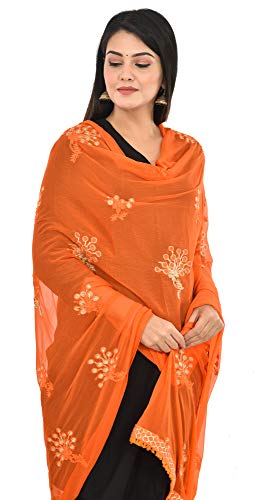 Image of YOUTHQUAKE Heavy Embroidered Work Chiffon Dupatta for Womens & Girls With Fancy Lace