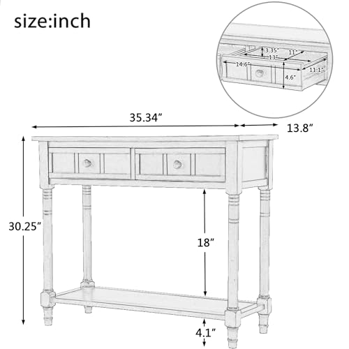 P PURLOVE Console Table Sideboard Wooden Sofa Table with 2 Drawers and Bottom Shelf (Black)