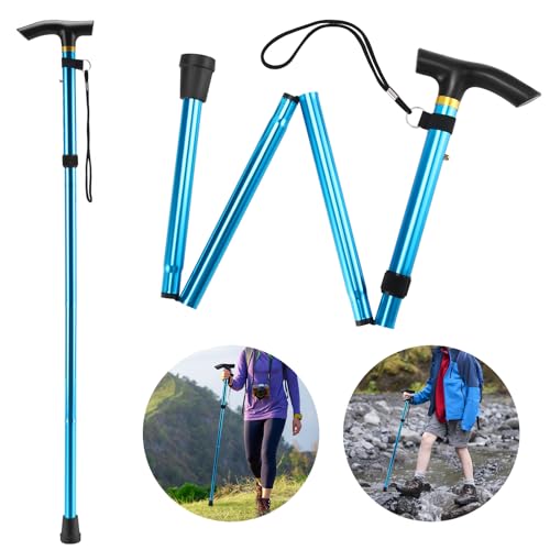 Imagen de Thlevel 83 a 93 cm Bastón Plegable de Aluminio Ajustable Bastones para Caminar Practicar Senderismo Viajar Unisex Adulto Azul