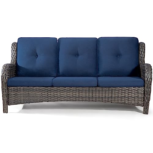 Joyside Outdoor 3-Seater Wicker Patio Couch with Cushions