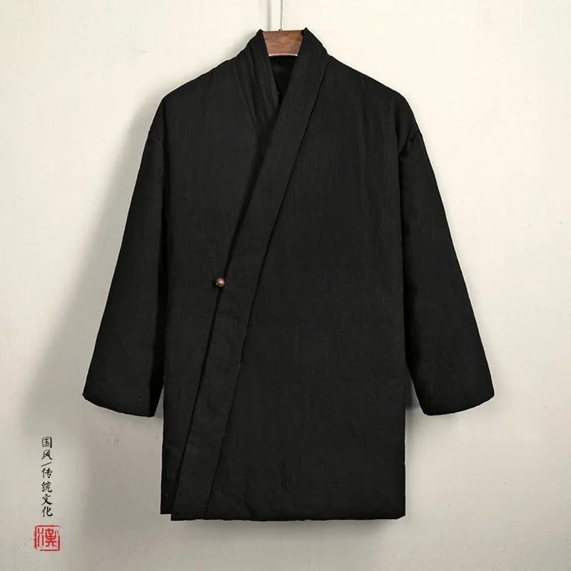 Tang Suit Cotton-Padded Jacket Men Chinese Style Thicken Coat Winter Vintage Solid Color Linen Outerwear3