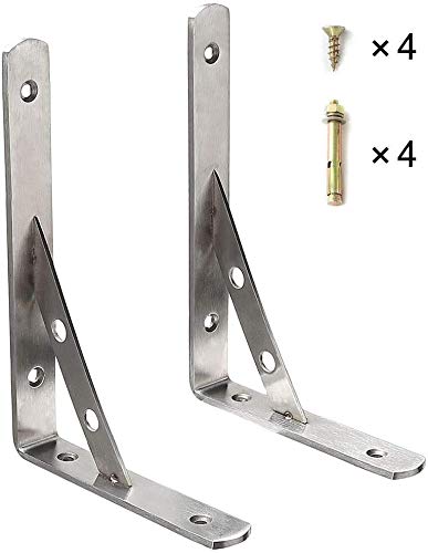 Schwerlastkonsole 400 * 240mm, 2 Stück Schwerlastträger aus 4mm Dick Edelstahl Regalträger Winkelträger Metall Regalwinkel Regalhalter mit Schrauben und Dübel, Silber