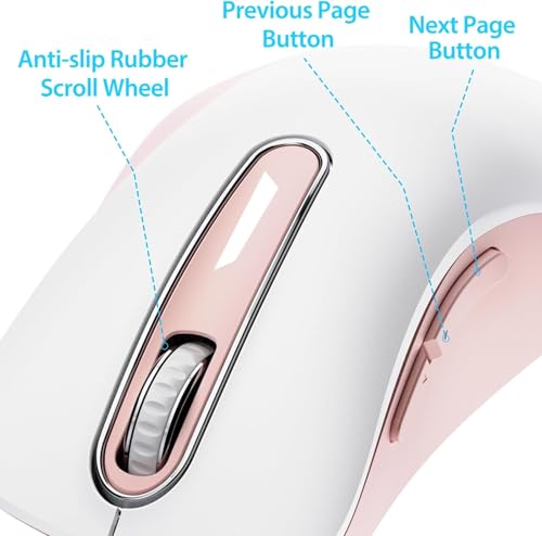 Image of memzuoix 2.4G Wireless Mouse, 1400 DPI Computer Mice with USB Receiver, Portable Wireless USB Mouse Battery Powered Cordless Mice for Laptop, PC, Desktop, 5 Buttons (White Pink)