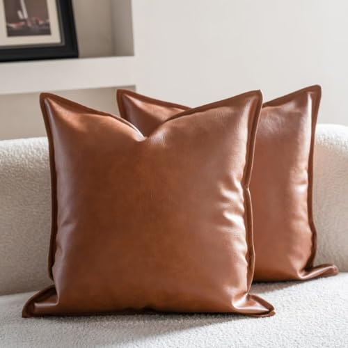 Neelvin Faux Leather Decorative Throw Pillow Covers Modern Solid 18x18