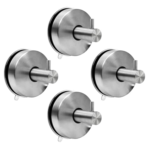 Zaxiva Lot de 4 crochets à ventouse en acier inoxydable 304 solides - Sans perçage - Ventouses puissantes - Idéal salle de bain cuisine - Pour ranger...