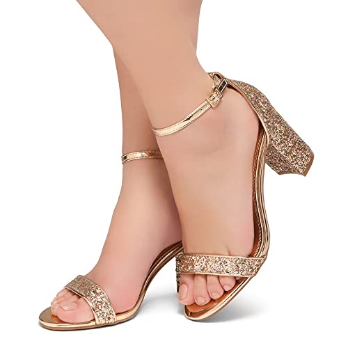 Image of Shoe Land Low Chunky Heels for Women Open Toe Ankle Strap Block Heel Sandals 3 Inch Dressy Heels for Wedding Party Date Night