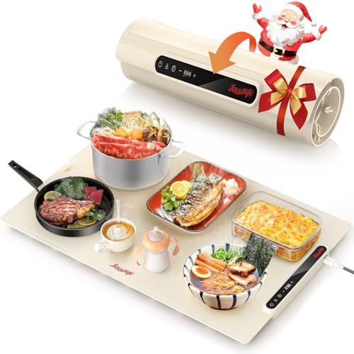 食品保温プレート 電気保温トレイ Laudlife 多機能食品断熱ボード フードウォーマー ホットプレート 収納袋付き/お手入れも簡単/温度調節可/折りたたみ式