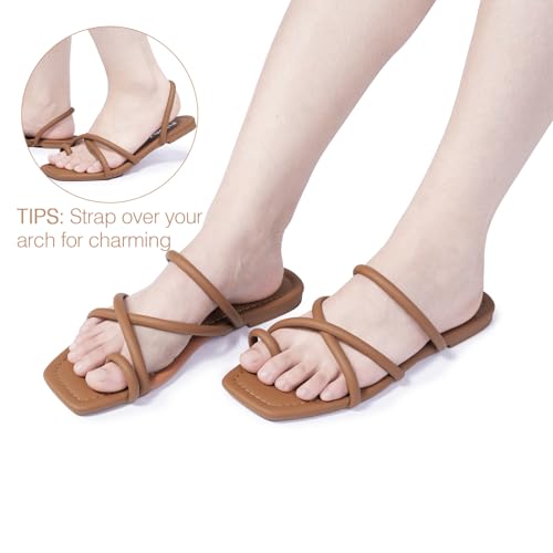 Image of FITORY Women's Slide Sandals Flat Toe Ring Thongs with Cross Strap for Summer Size