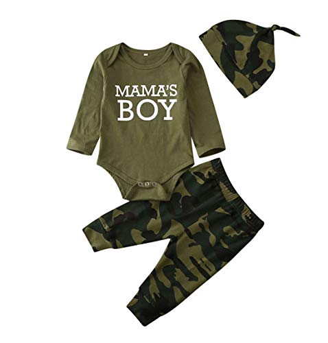 Newborn Baby Girl Boy Clothes Cute Daddys Mamas Boy Girl Rompers Bodysuits Camouflage Pants 3PCS Outfits Set (Mama's BOY Long Sleeve, 9-12 Months)